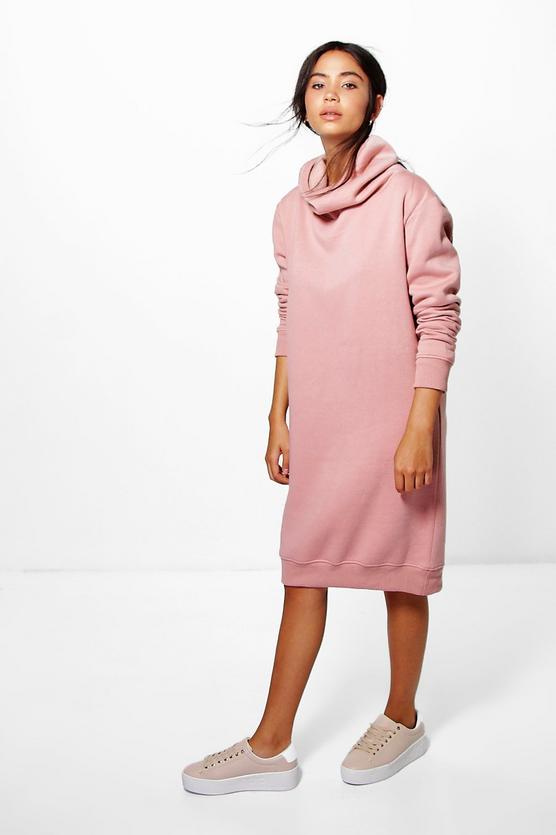 Em Cowl Neck Long Sleeved Sweat Shirt Dress